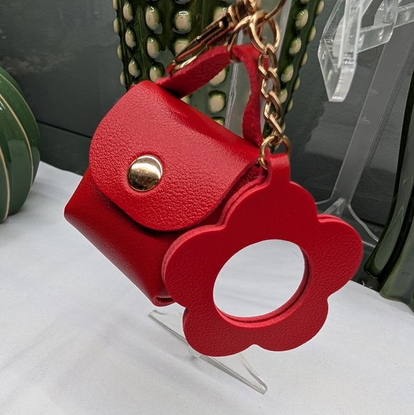 Handbags - Red Leather Flower/ Mirror Accent Women's Keychain/Bagcharm